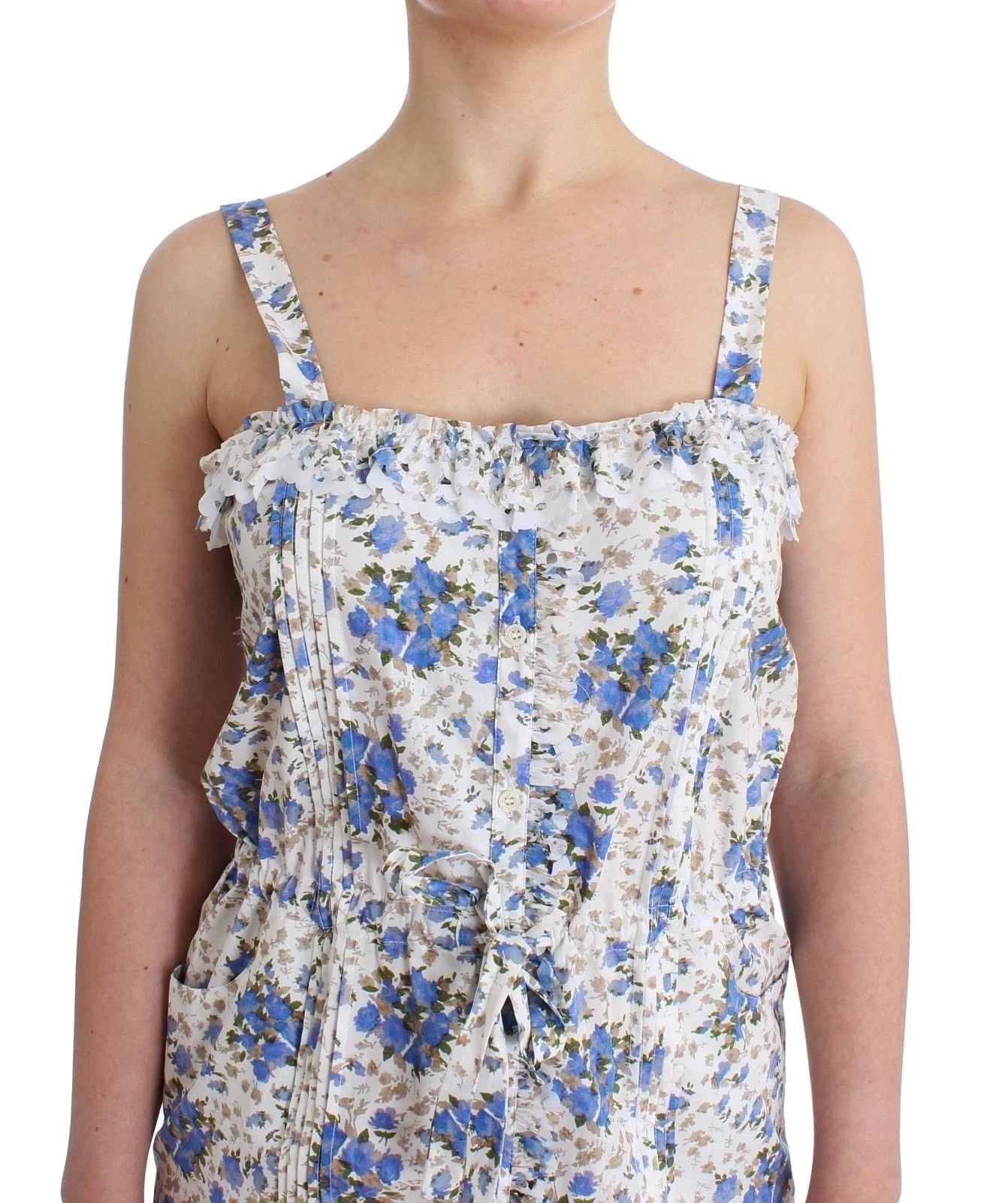 Ermanno Scervino Beachwear Blue Floral Beach Mini Dress Short - IT46 - Dresses