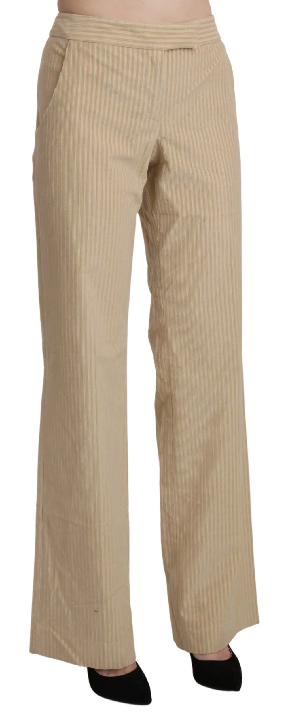 Ermanno Scervino Beige High Waist Flared Wide Leg Trouser Pants - Trousers