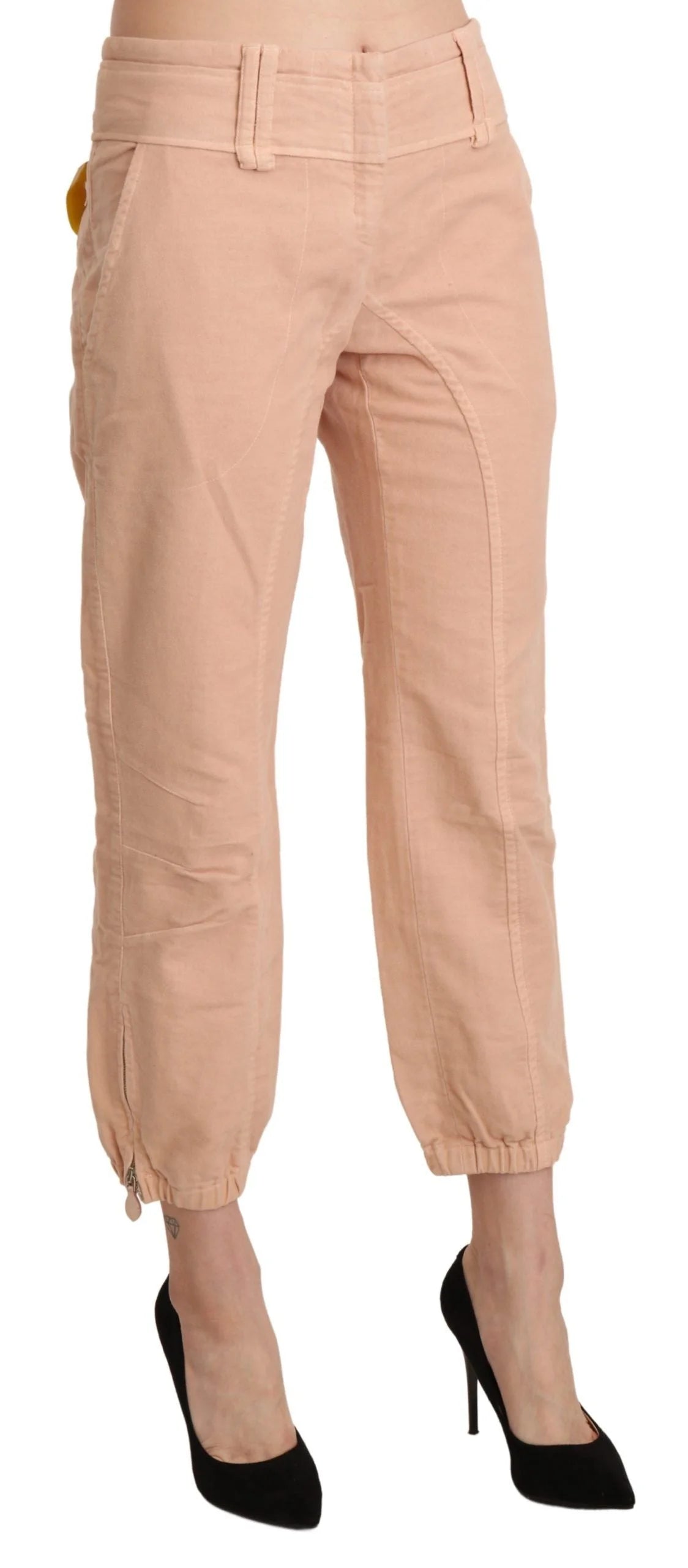 Ermanno Scervino Beige Mid Waist Cropped Cotton Trouser Pants - IT42|M - Trousers