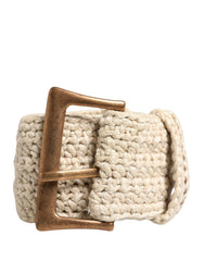 Ermanno Scervino Beige Woven Vintage Metal Buckle Waist Belt - 100 cm / 40 Inches