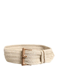 Ermanno Scervino Beige Woven Vintage Metal Buckle Waist Belt - 100 cm / 40 Inches