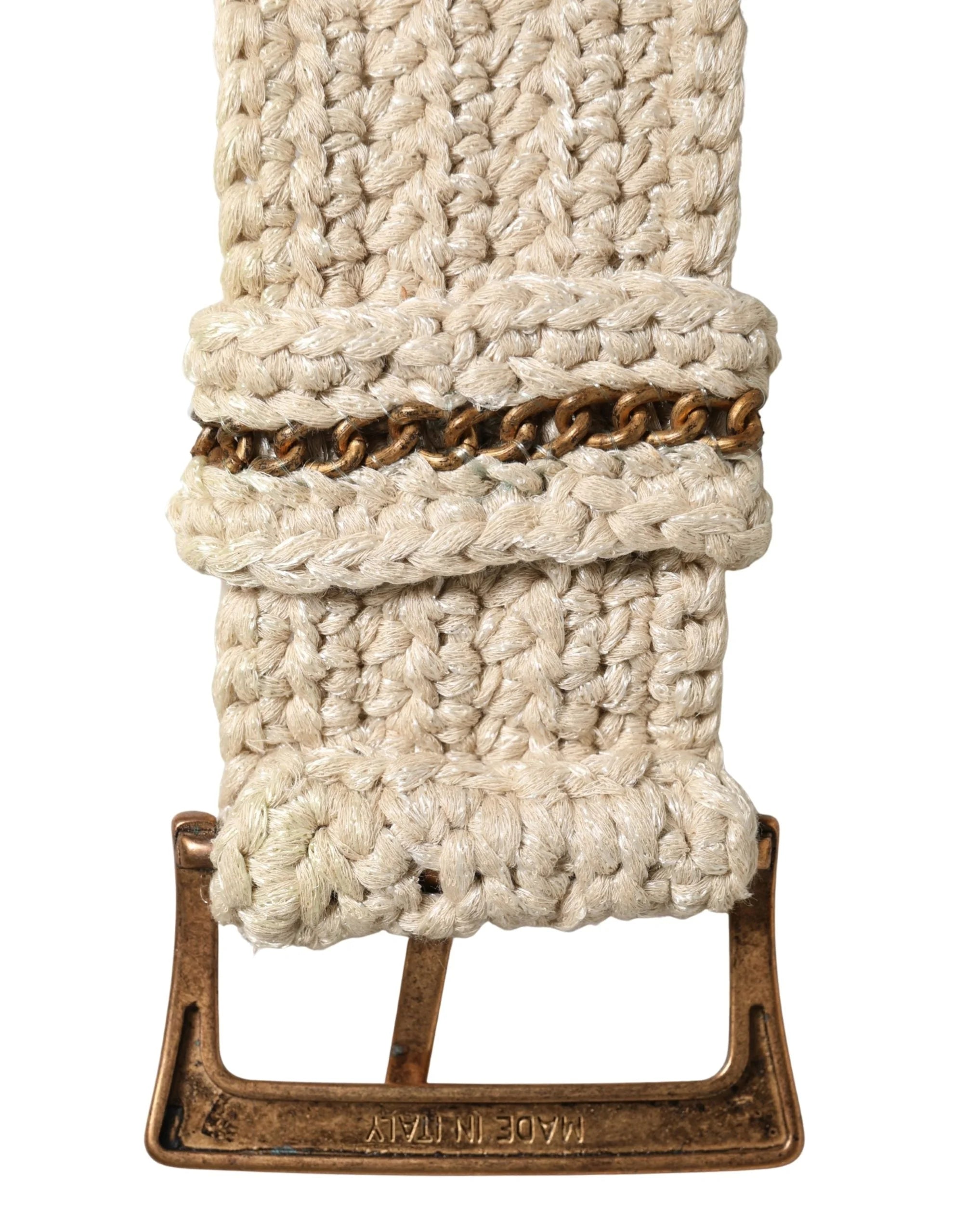 Ermanno Scervino Beige Woven Vintage Metal Buckle Waist Belt - 100 cm / 40 Inches