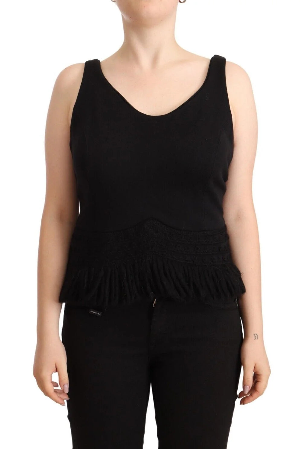Ermanno Scervino Black Cotton Sleevelesss Tank Casual Top - Tank Tops
