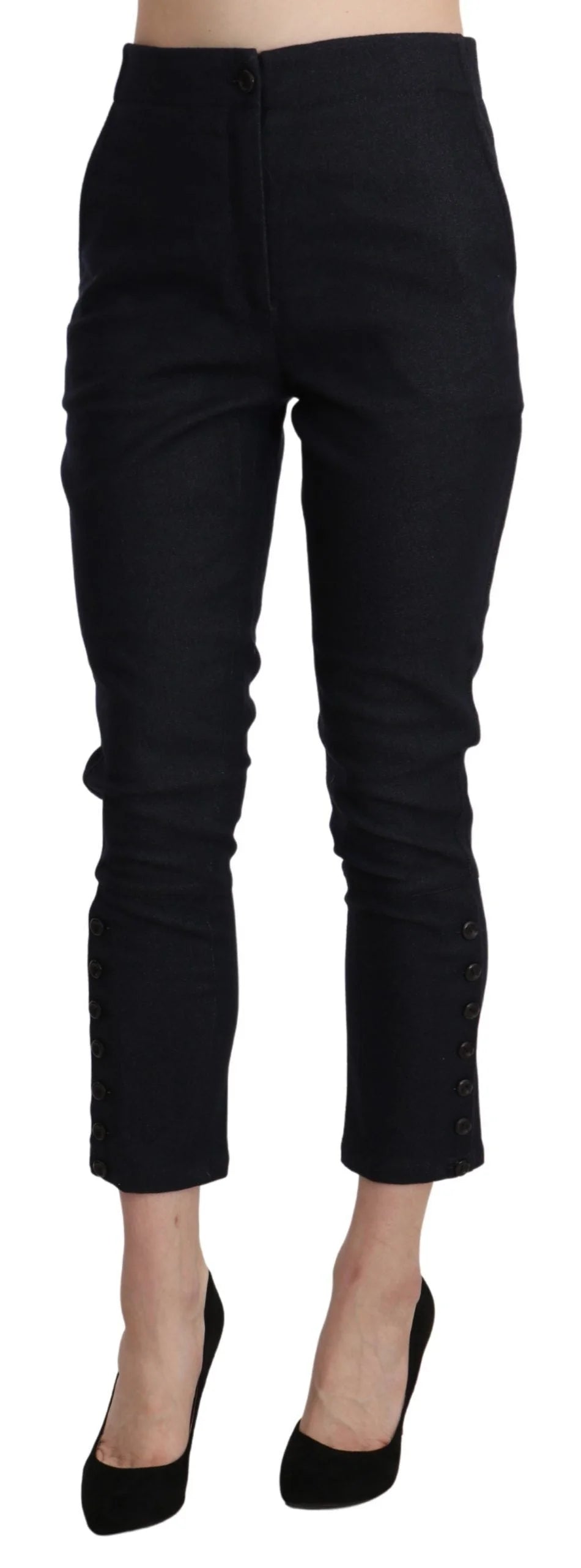 Ermanno Scervino Black High Waist Capri Cropped Cotton Pants - IT40|S - Trousers