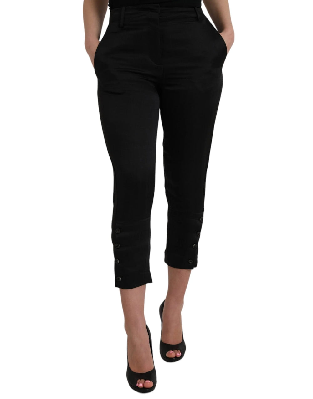 Ermanno Scervino Black High Waist Capri Cropped Pants - IT42|M - Trousers