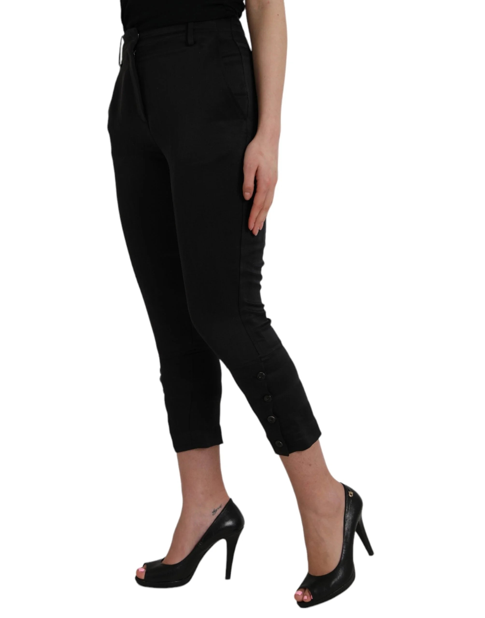 Ermanno Scervino Black High Waist Capri Cropped Pants - IT42|M - Trousers