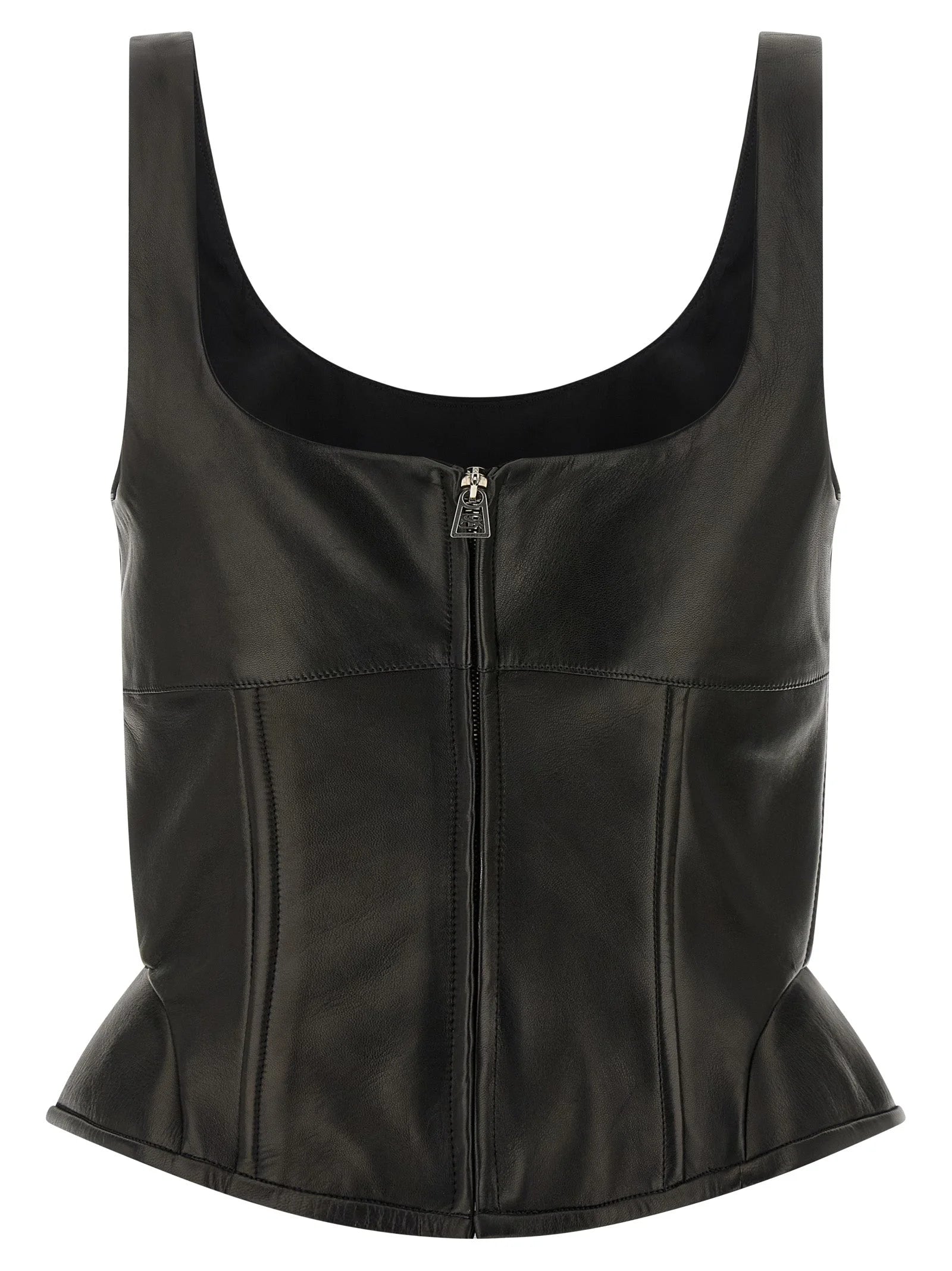 Ermanno Scervino Black Lamb Leather Tank Tops - IT44