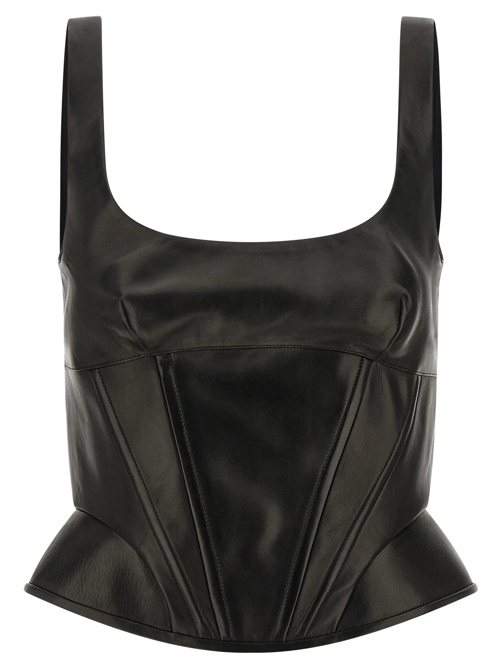 Ermanno Scervino Black Lamb Leather Tank Tops - IT44