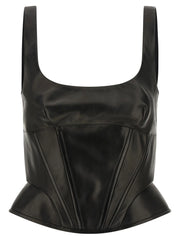 Ermanno Scervino Black Lamb Leather Tank Tops - IT44