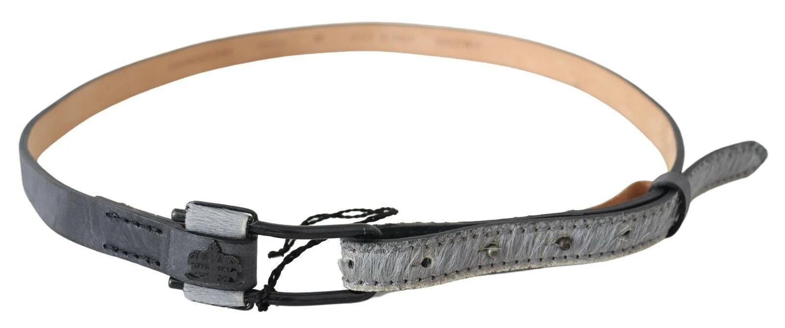 Ermanno Scervino Black Leather Fringes Logo Buckle Belt - 85 cm / 34 Inches - Belts