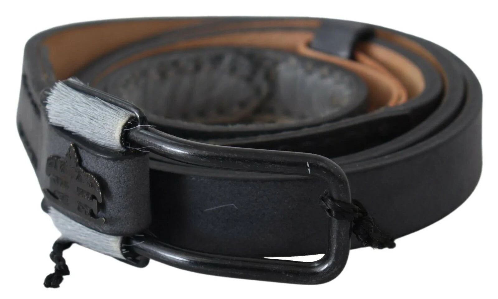 Ermanno Scervino Black Leather Fringes Logo Buckle Belt - 85 cm / 34 Inches - Belts