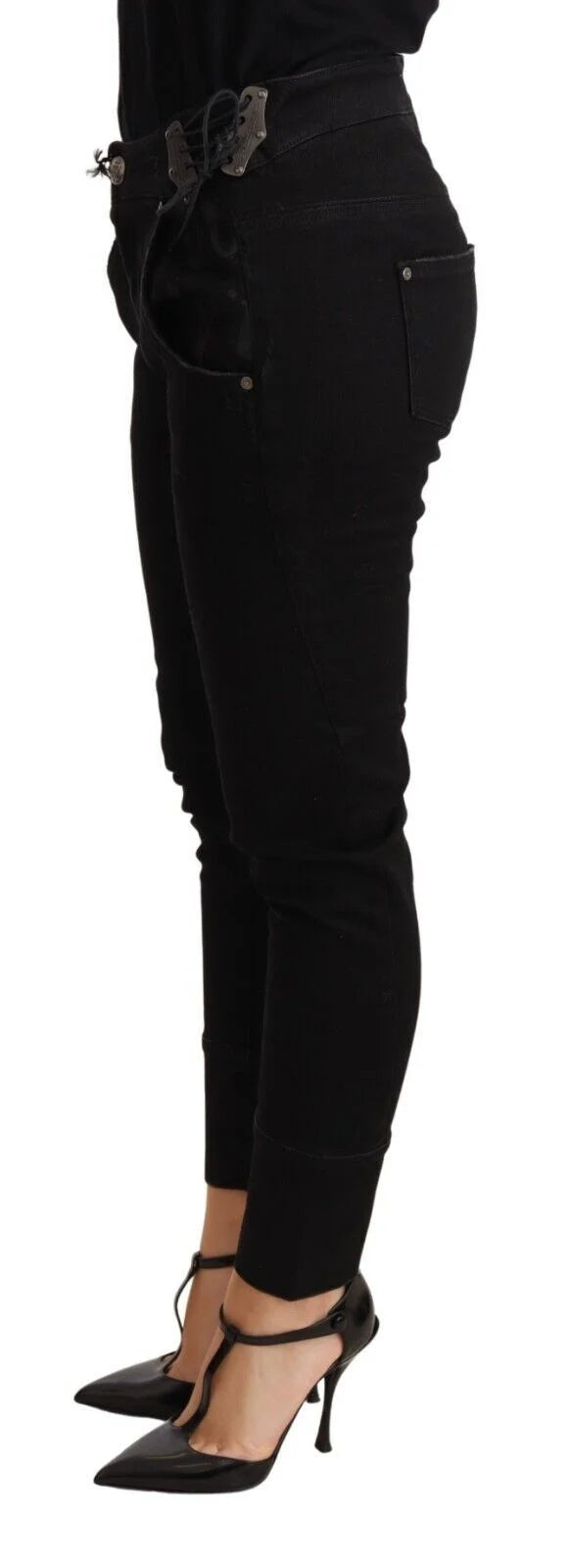 Ermanno Scervino Black Low Waist Skinny Slim Trouser Cotton Jeans - W26 - Jeans