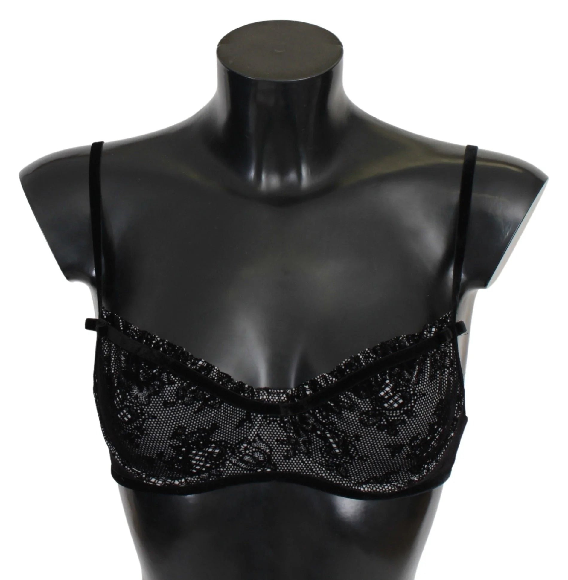 Ermanno Scervino Black Mesh Balconcino Bra Nylon Underwear - IT2 | S - Bras