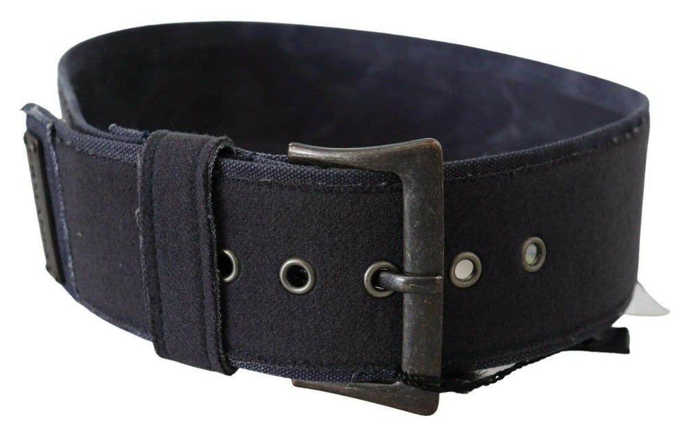 Ermanno Scervino Black Navy Blue Wide Square Rustic Buckle Belt - 70 cm / 28 Inches - Belts