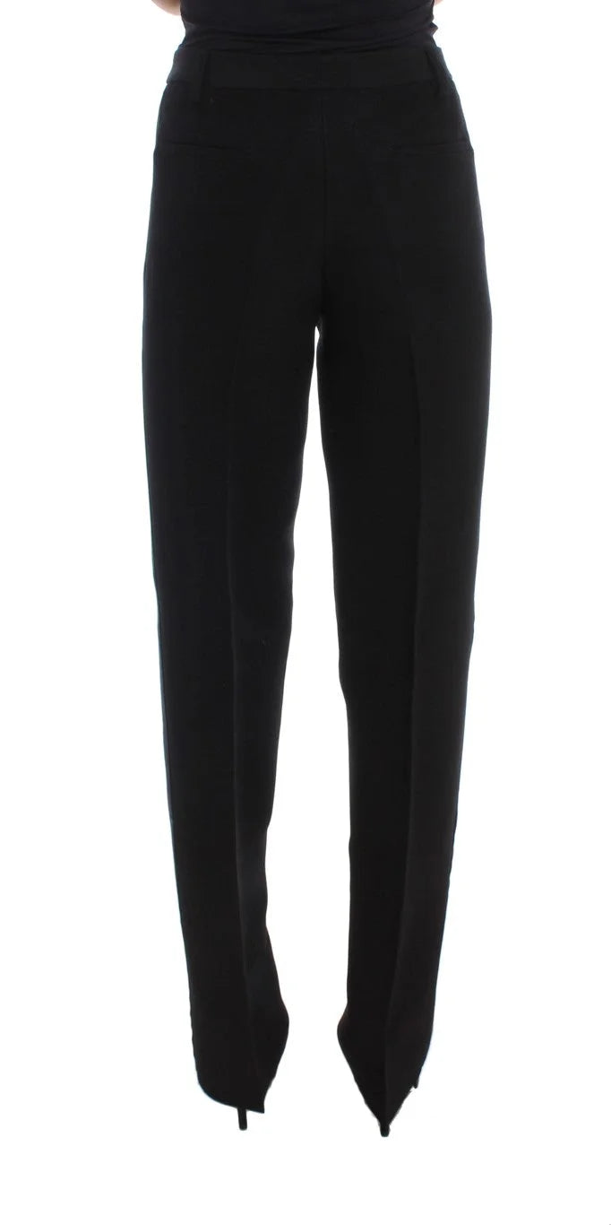 Ermanno Scervino Black Striped Cotton Blend Wide Legs Pants - IT40|S - Trousers