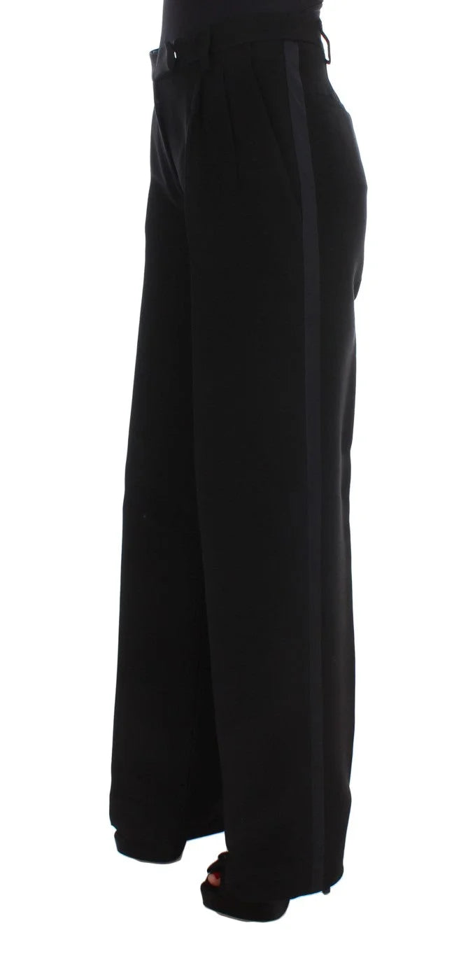 Ermanno Scervino Black Striped Cotton Blend Wide Legs Pants - IT40|S - Trousers