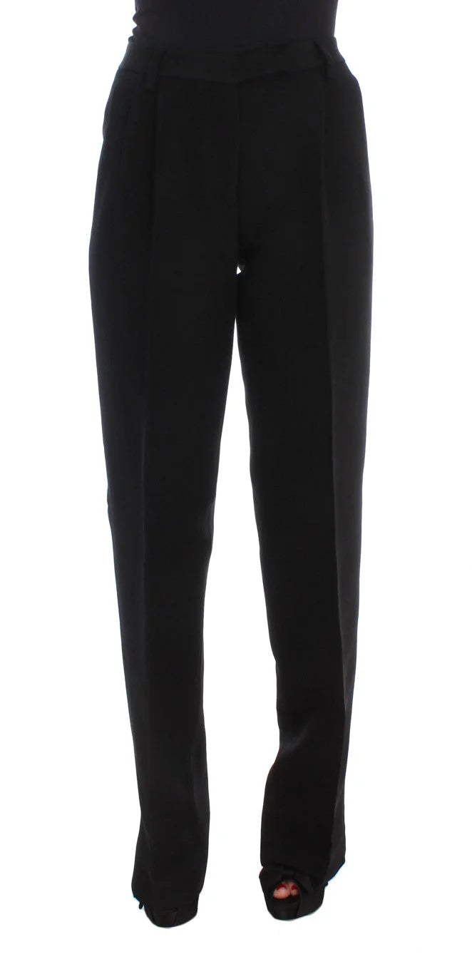Ermanno Scervino Black Striped Cotton Blend Wide Legs Pants - IT40|S - Trousers