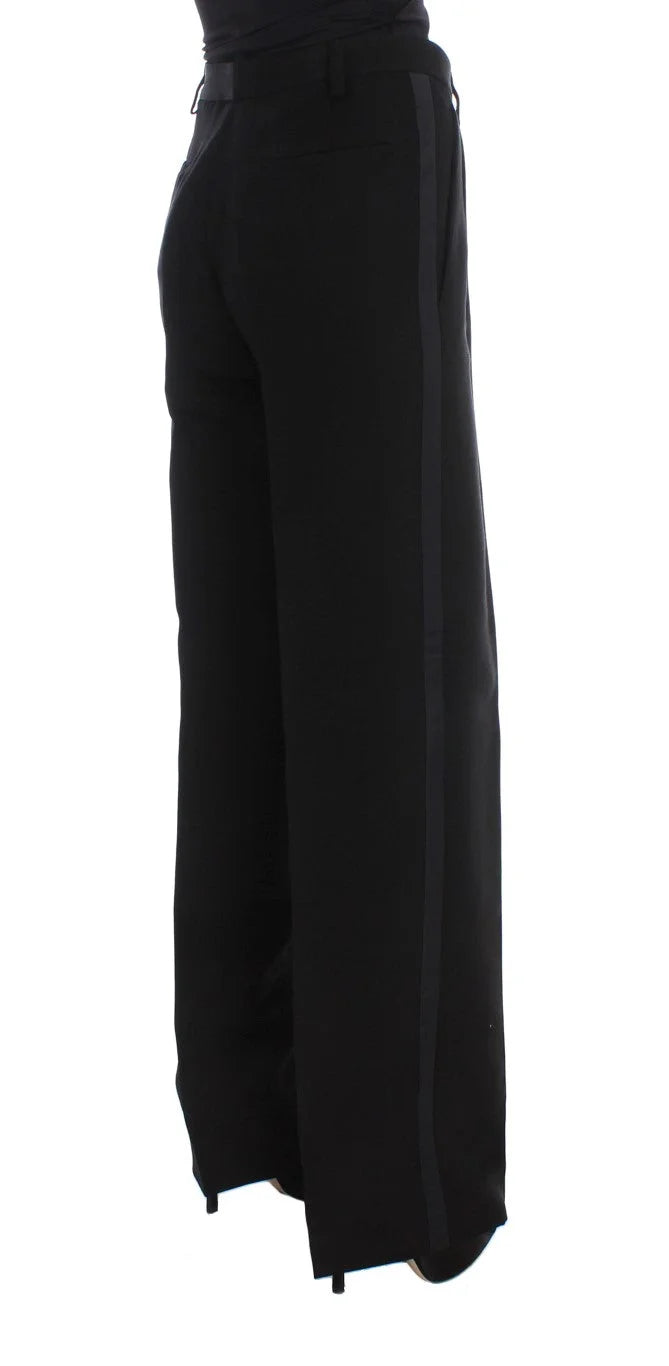 Ermanno Scervino Black Striped Cotton Blend Wide Legs Pants - IT40|S - Trousers