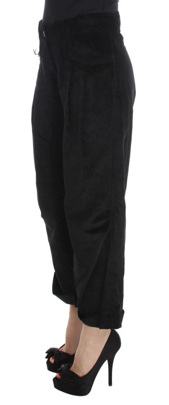 Ermanno Scervino Black Velvet Cotton Capri Bootcut Pants - IT40|S - Jeans