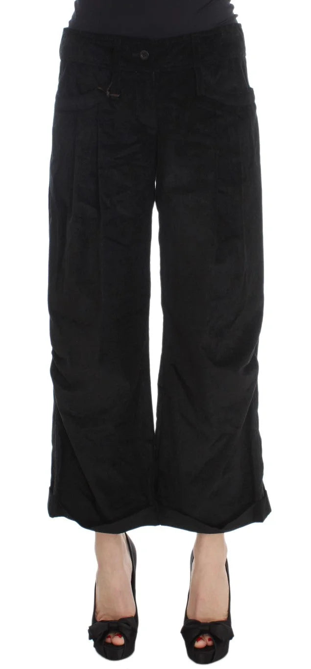 Ermanno Scervino Black Velvet Cotton Capri Bootcut Pants - IT40|S - Jeans