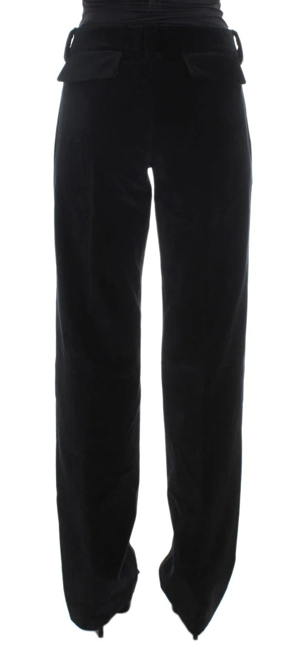 Ermanno Scervino Black Velvet Cotton Straight Legs Pants - IT42|M - Trousers