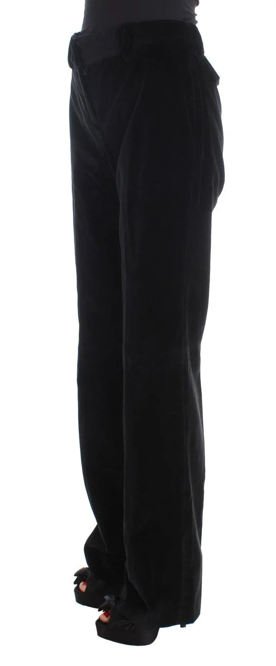 Ermanno Scervino Black Velvet Cotton Straight Legs Pants - IT42|M - Trousers