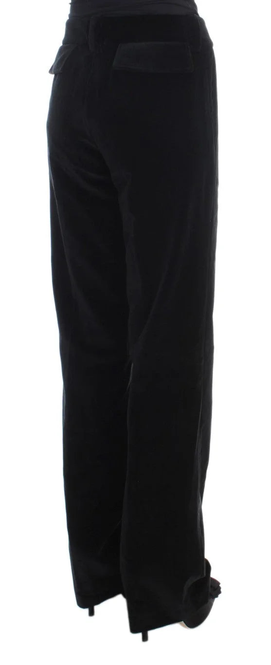 Ermanno Scervino Black Velvet Cotton Straight Legs Pants - IT42|M - Trousers