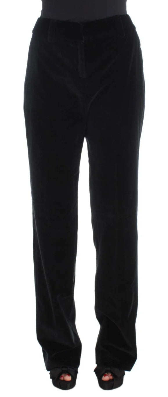 Ermanno Scervino Black Velvet Cotton Straight Legs Pants - IT42|M - Trousers