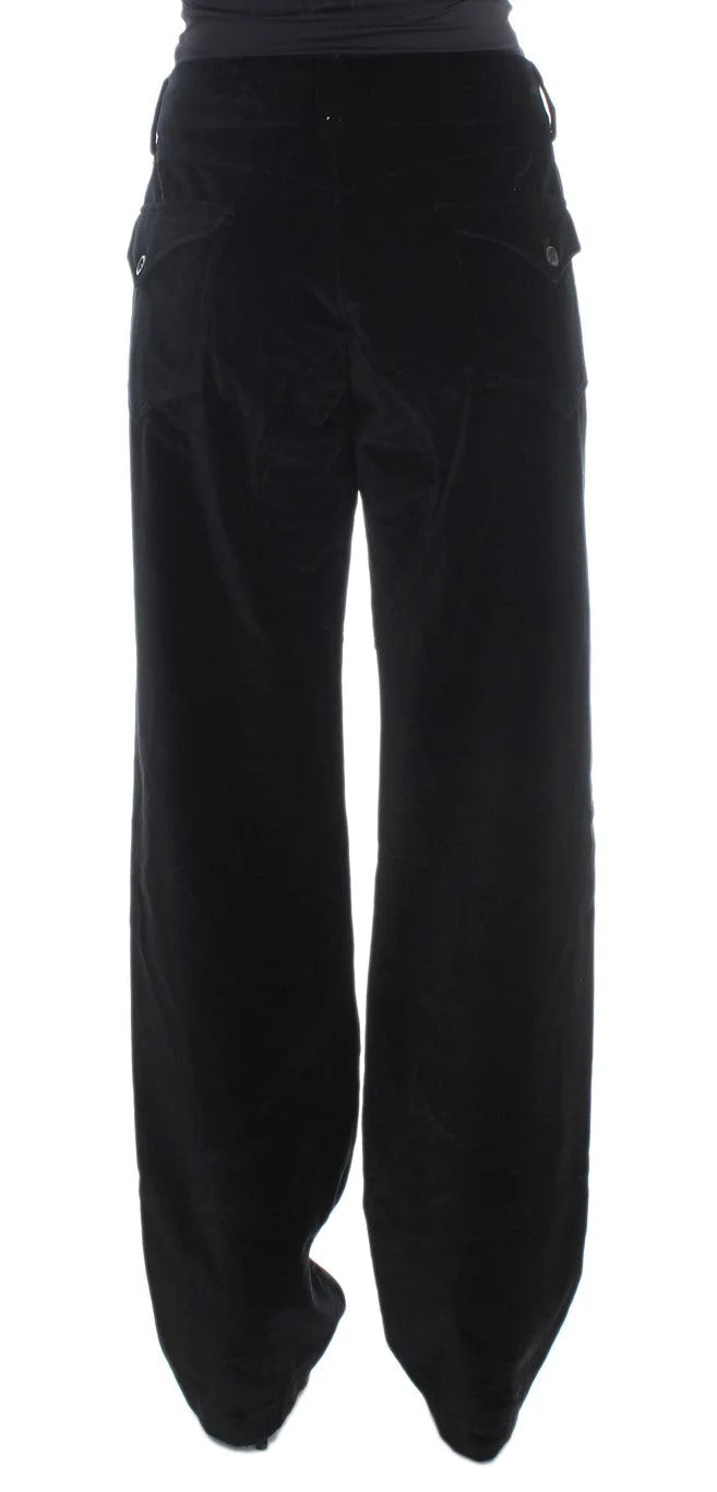 Ermanno Scervino Black Velvet Cotton Straight Legs Pants - IT46|XL - Trousers