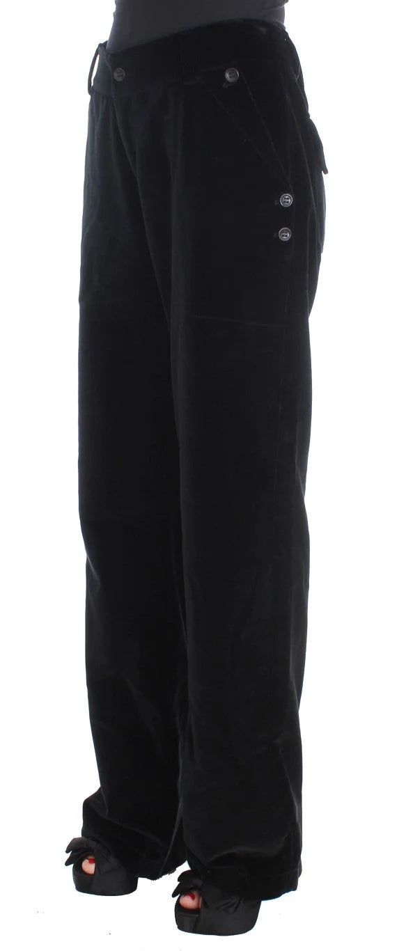 Ermanno Scervino Black Velvet Cotton Straight Legs Pants - IT46|XL - Trousers