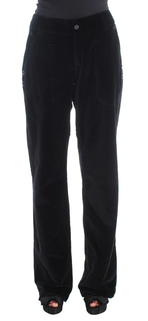 Ermanno Scervino Black Velvet Cotton Straight Legs Pants - IT46|XL - Trousers