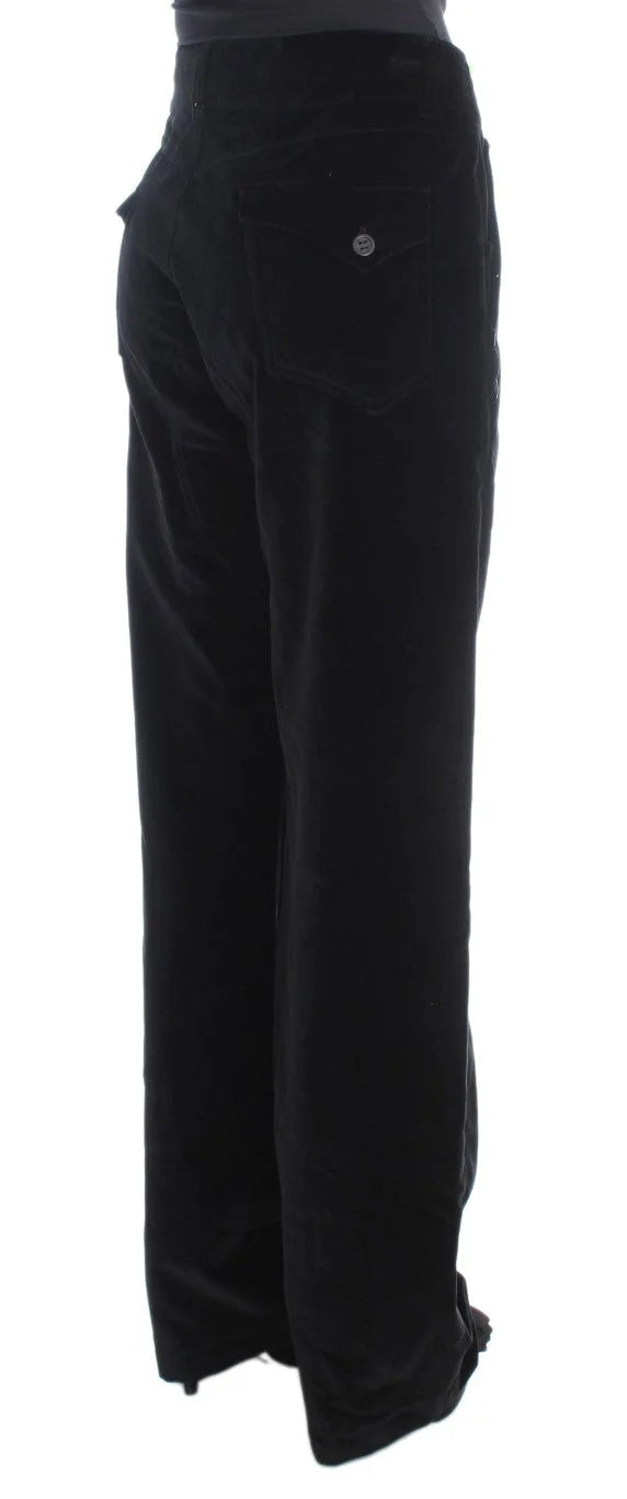 Ermanno Scervino Black Velvet Cotton Straight Legs Pants - IT46|XL - Trousers