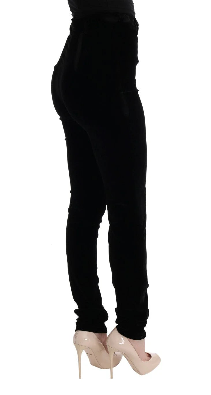 Ermanno Scervino Black Velvet Slim Fit Pants - Trousers