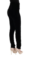 Ermanno Scervino Black Velvet Slim Fit Pants - Trousers