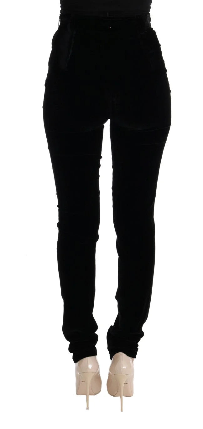 Ermanno Scervino Black Velvet Slim Fit Pants - Trousers
