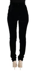 Ermanno Scervino Black Velvet Slim Fit Pants - Trousers