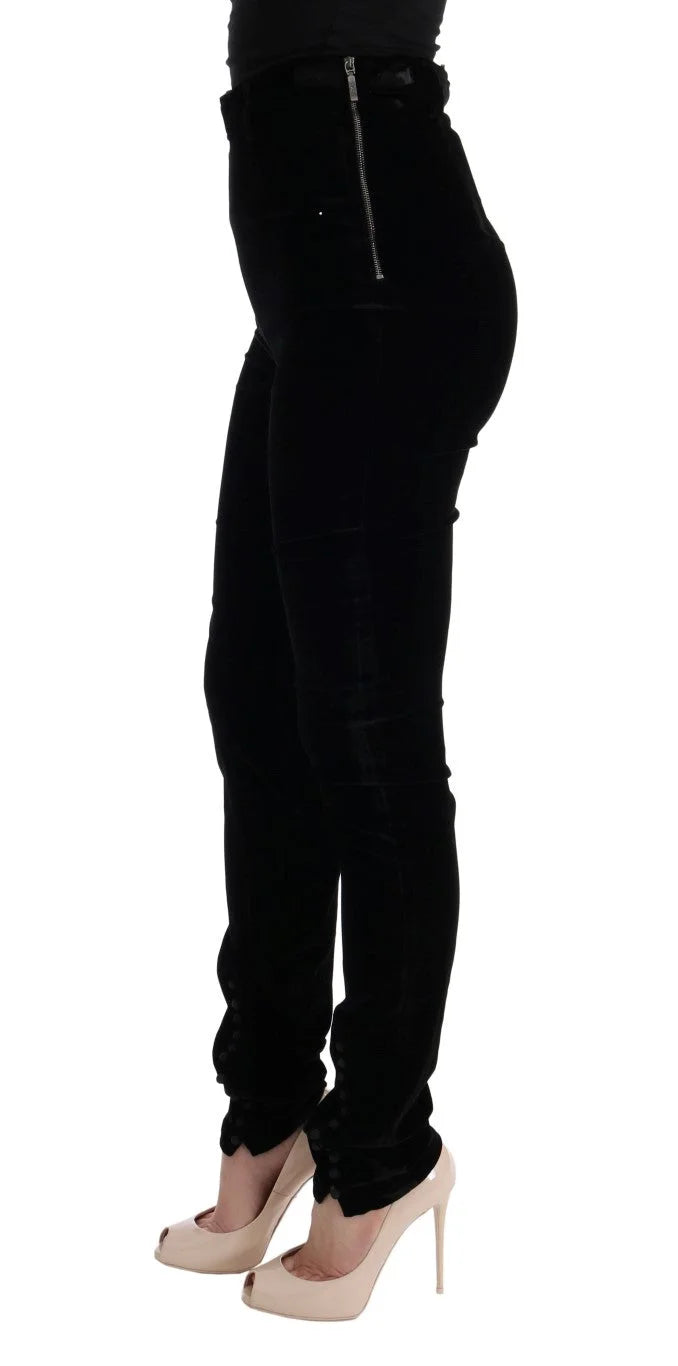 Ermanno Scervino Black Velvet Slim Fit Pants - Trousers