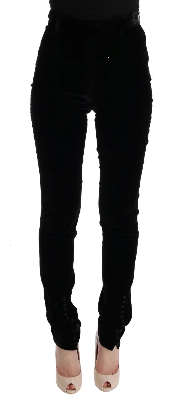 Ermanno Scervino Black Velvet Slim Fit Pants - Trousers