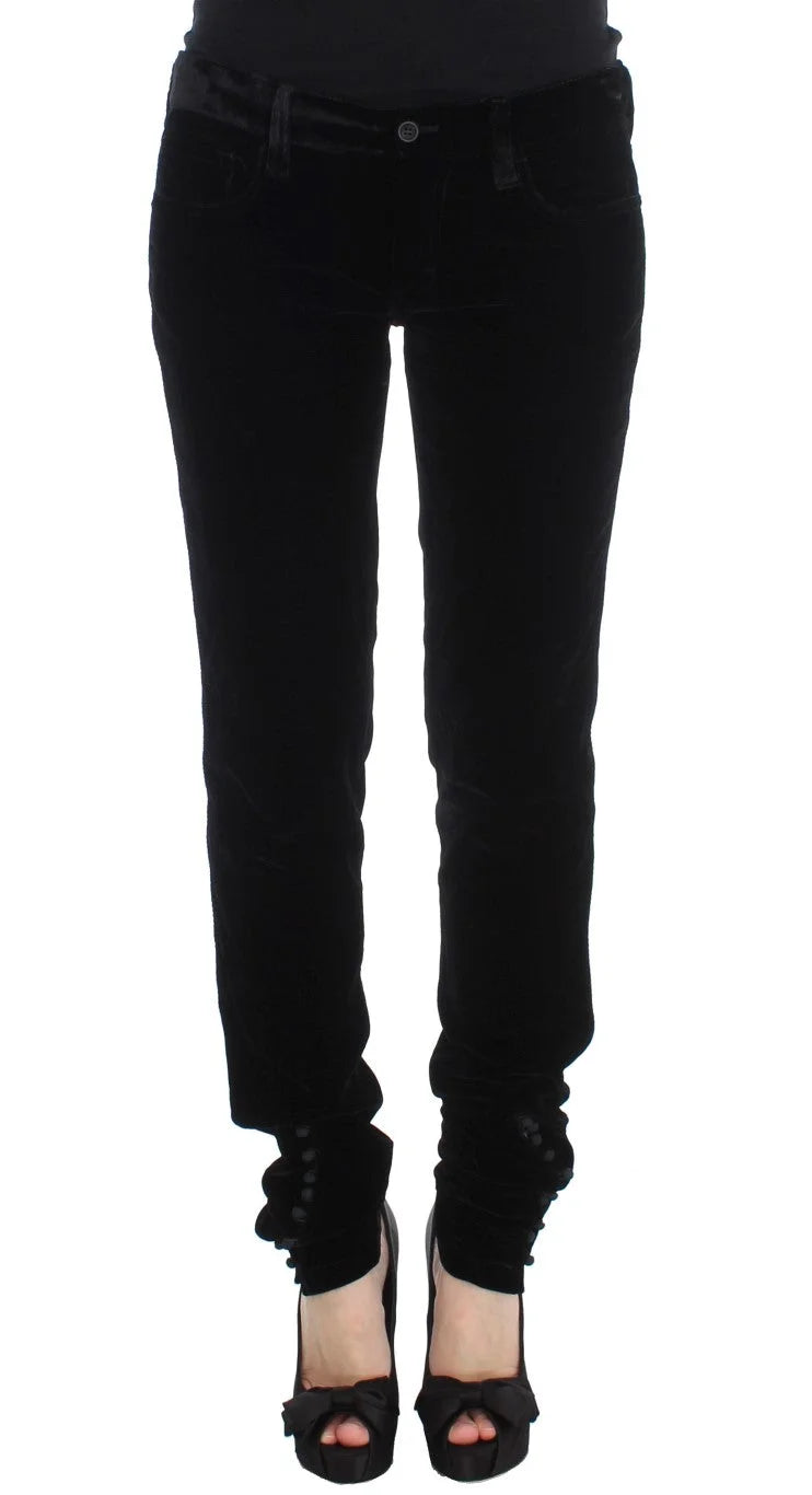 Ermanno Scervino Black Viscose Blend Velvet Slim Fit Pants - IT46|XL - Trousers