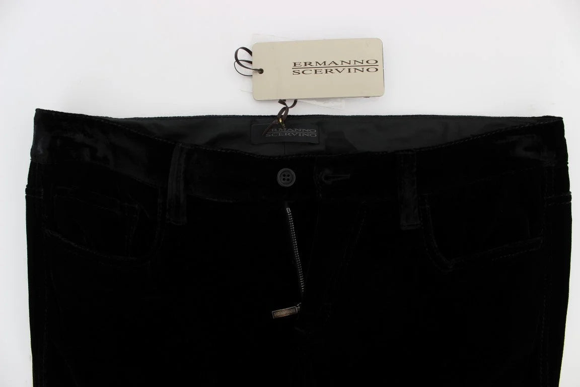 Ermanno Scervino Black Viscose Blend Velvet Slim Fit Pants - IT46|XL - Trousers