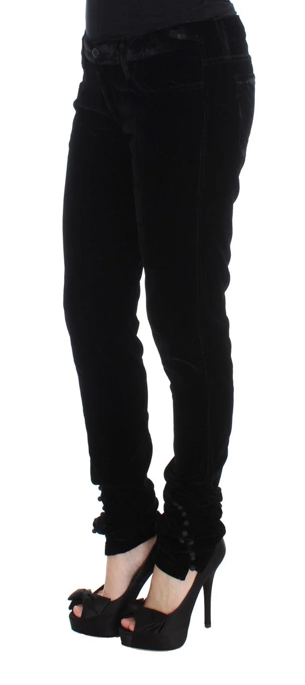 Ermanno Scervino Black Viscose Blend Velvet Slim Fit Pants - IT46|XL - Trousers