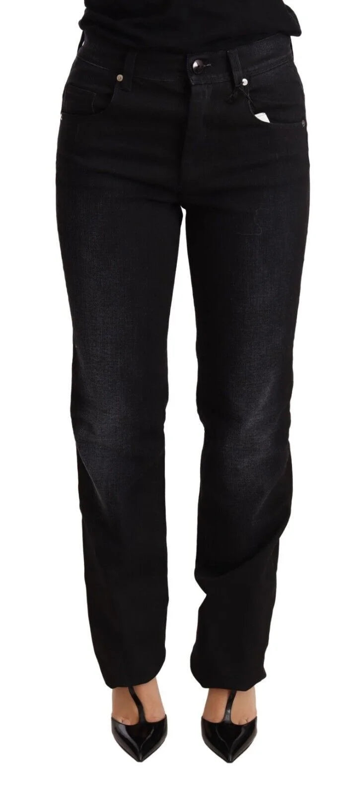 Ermanno Scervino Black Washed Straight Denim Trouser Cotton Jeans - W26 - Jeans