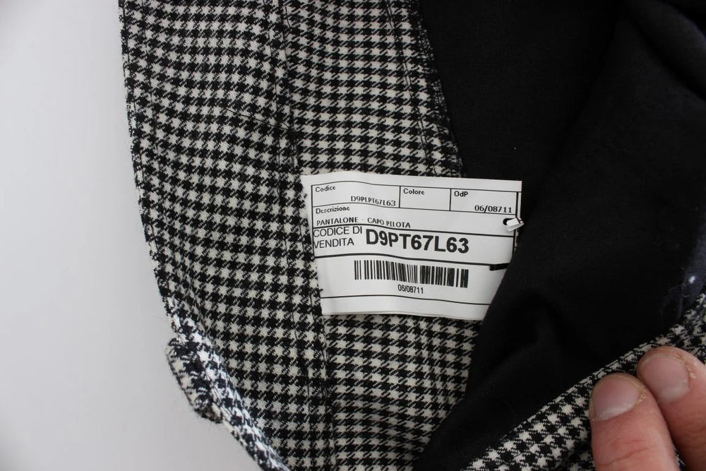 Ermanno Scervino Black White Checkered Cotton Casual Pants - IT42|M - Trousers