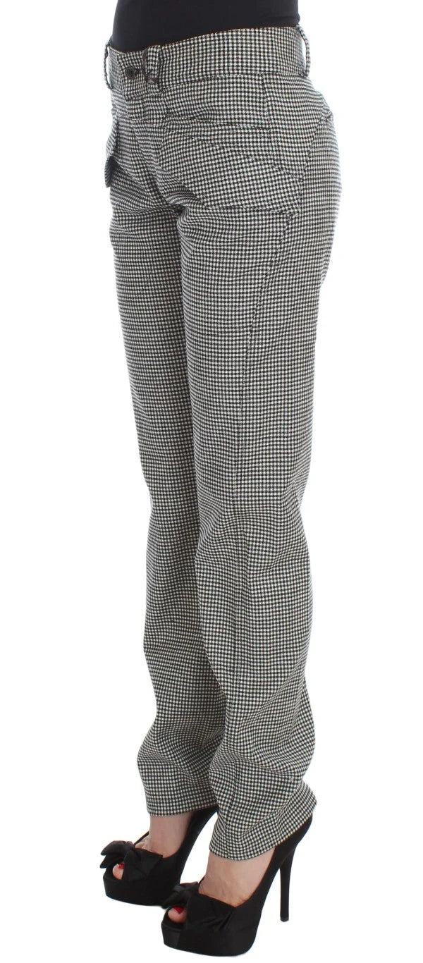 Ermanno Scervino Black White Checkered Cotton Casual Pants - IT42|M - Trousers