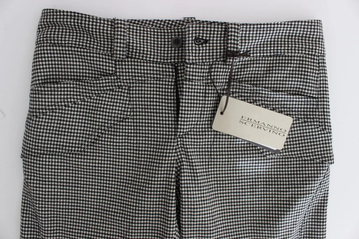 Ermanno Scervino Black White Checkered Cotton Casual Pants - IT42|M - Trousers