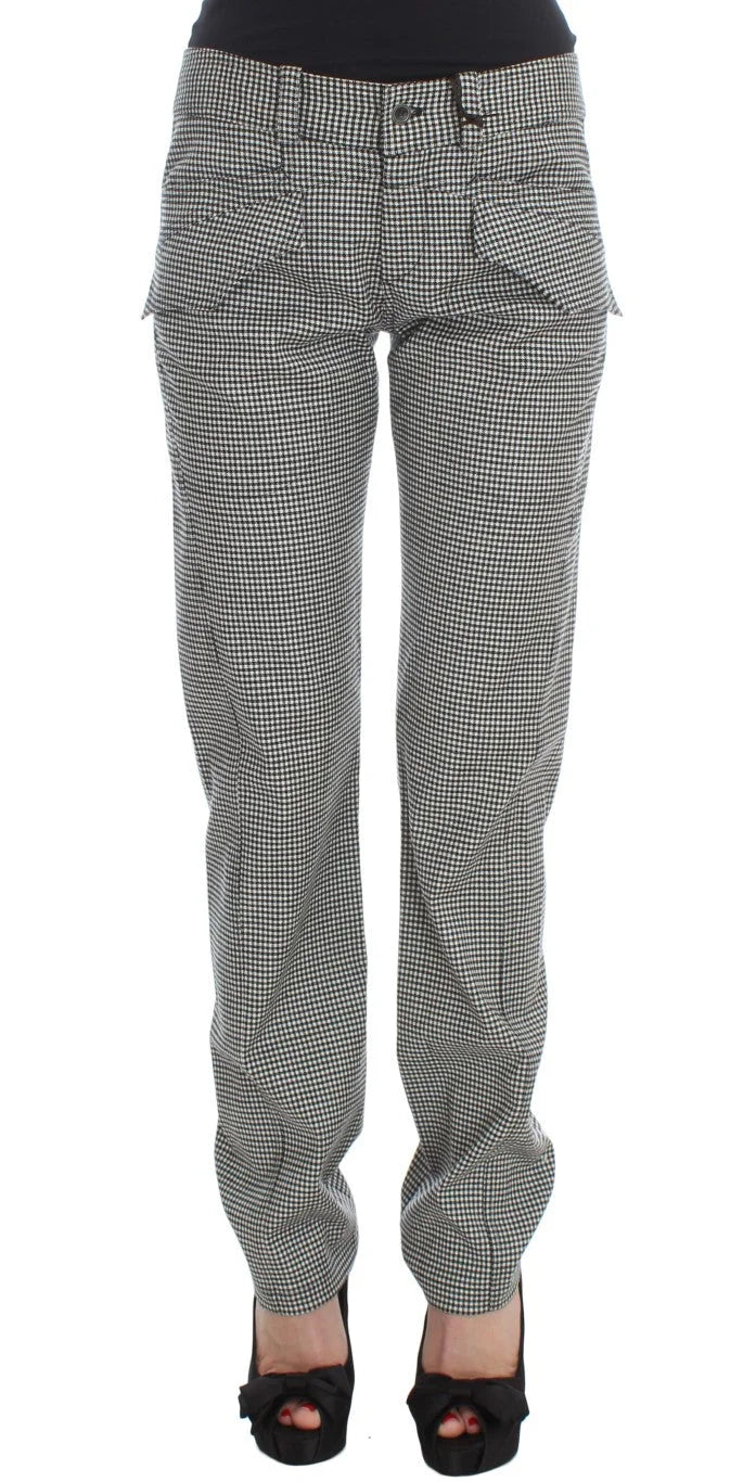 Ermanno Scervino Black White Checkered Cotton Casual Pants - IT42|M - Trousers