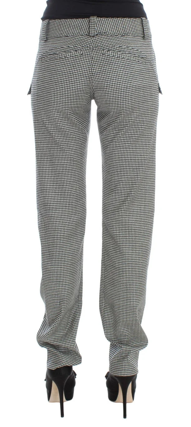 Ermanno Scervino Black White Checkered Cotton Casual Pants - IT42|M - Trousers