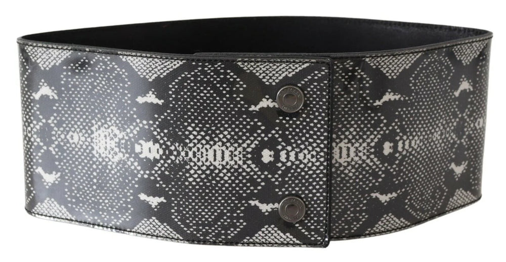 Ermanno Scervino Black Wide Leather Snakeskin Design Waist Belt - 65 cm / 26 Inches - Belts