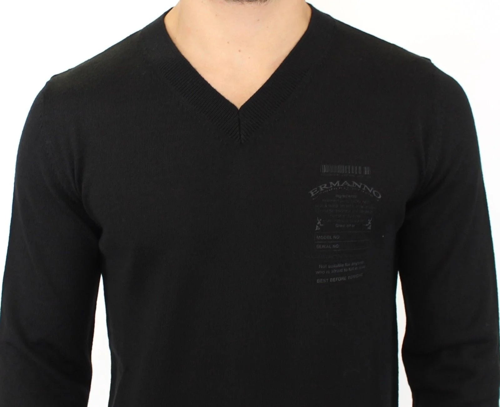 Ermanno Scervino Black Wool Blend V-neck Pullover Sweater - IT48 | M - Sweaters
