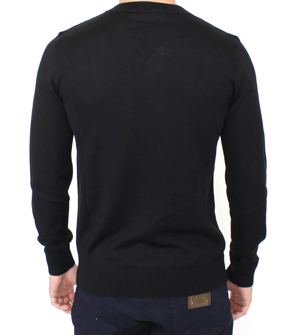 Ermanno Scervino Black Wool Blend V-neck Pullover Sweater - IT48 | M - Sweaters